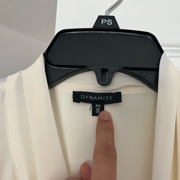 Dynamite Cream Tie-Neck Ruffled Blouse - Picture 3 of 7